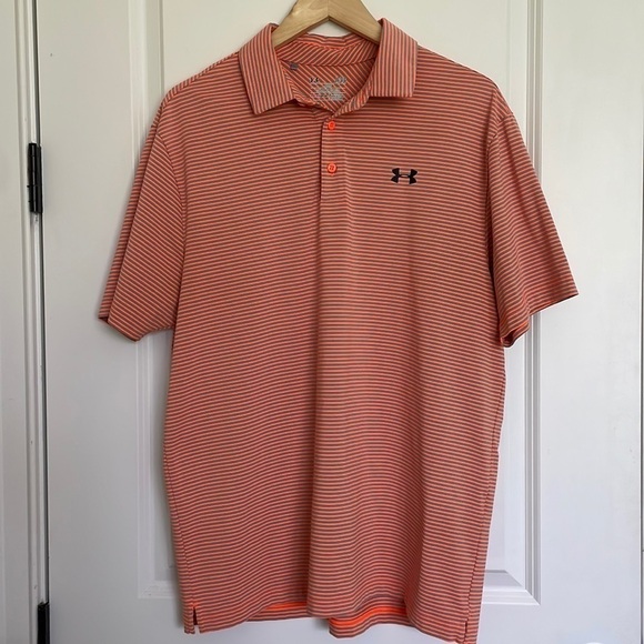 Under Armour Men’s Striped Dri-Fit Shirt Orange/Grey L - Picture 1 of 5